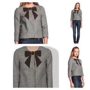 Love Moschino Pied De Puol Dyed Yarn Bow Print Jacket Black White Houndstooth